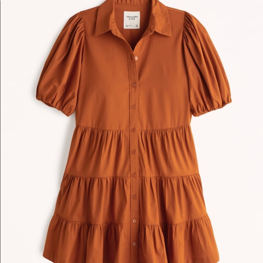 Abercrombie & Fitch Orange Puff Sleeve Dress